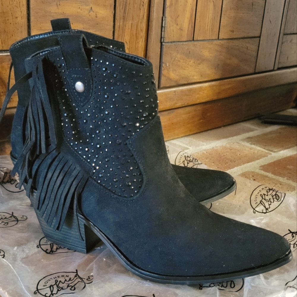 Southern Fried Chics rhinestone fringe cowgirl booties